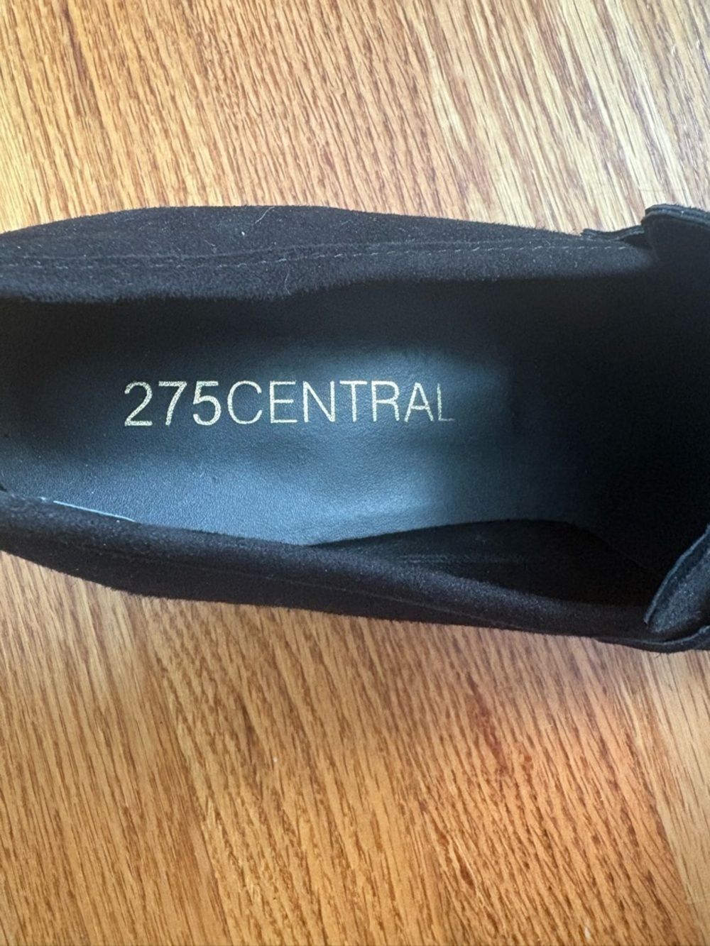 275 Central Lonzo Black Suede Square Toe Penny Loafer Pumps - Picture 2 of 7
